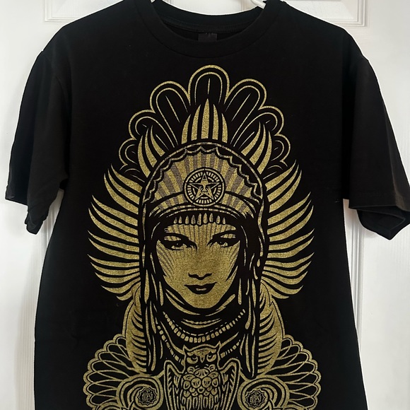 Obey Black Tee with metallic Gold Accents - Picture 1 of 4
